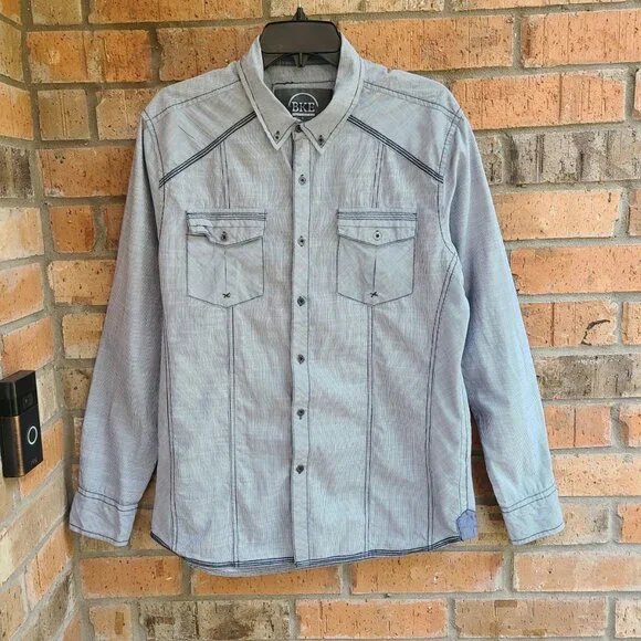 BKE Mens Shirt Size L Striped Standard Fit Long Sleeves Western 100% Cotton - Picture 2 of 11